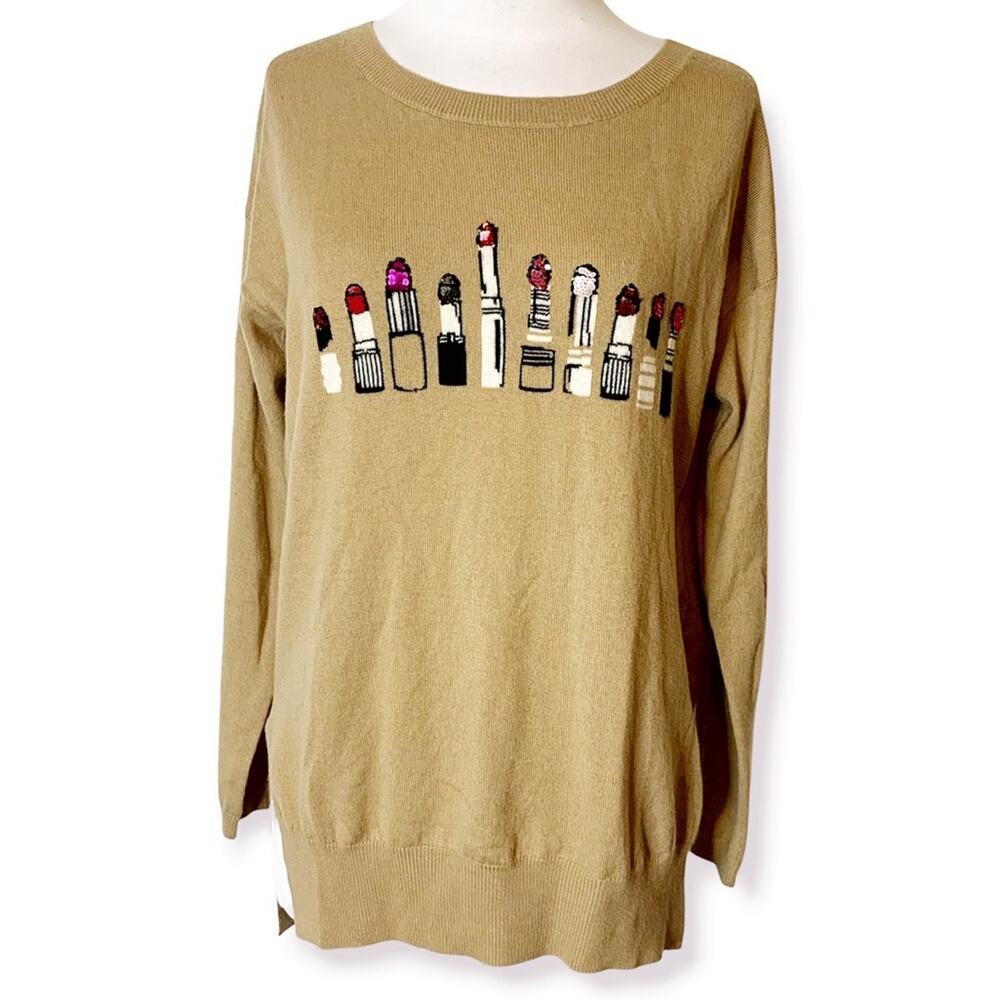 Markus Lupfer sequin lipstick merino wool sweater‎ sz S
